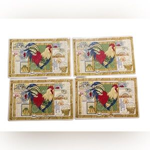 Set‎ Of 4 Vintage Rooster Farmhouse Vinyl Kitchen Placemats 17”x11”